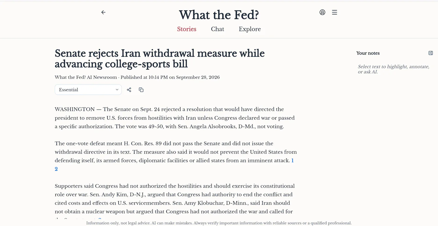 What the Fed article page with a full congressional news story.